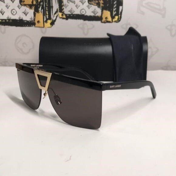 New Authentic Saint Laurent SL 537 Palace 001 – Black & Gold Shield Sunglasses - Picture 8 of 13